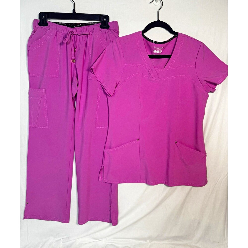 HeartSoul Love Always Women’s Purple Solid Scrub Top & Pants Set S HS025P